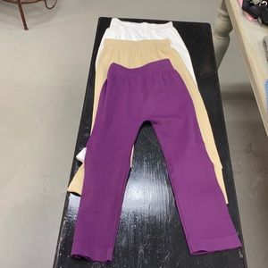Lot of 3 NikiBiki leggings Capri style one size NWOT White, Tan, Purple leggings